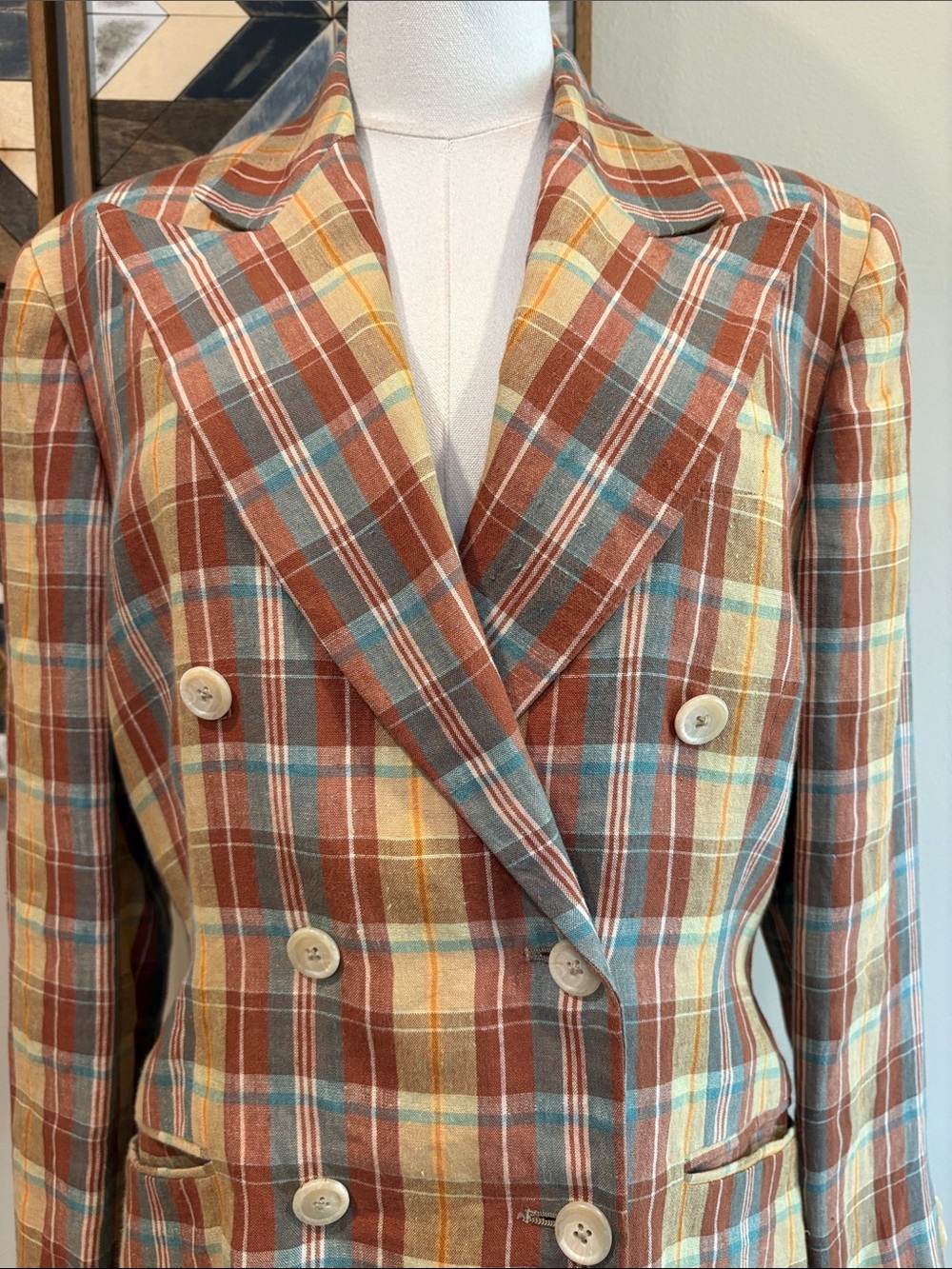 Vintage Ralph Lauren Blue Label Women’s Linen Plaid Blazer Jacket size 10 - Picture 2 of 14